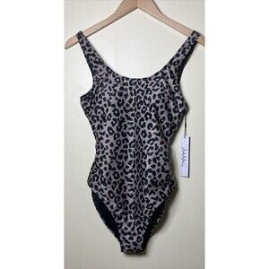 Nicole Miller Studio 1pc Swimsuit Scoop Back Sand Stone Cheetah Print Small NWT